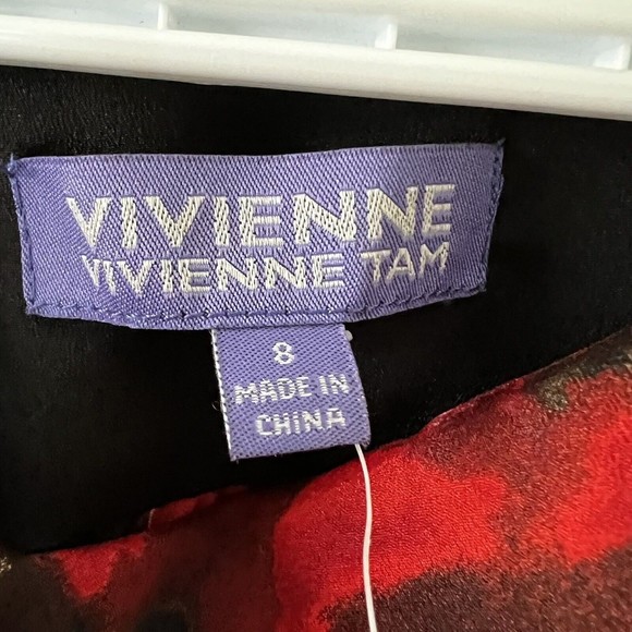 Vivienne Tam NWT Size 8 Red Black Draped Cowl Neck Long Sleeve Top Abstract Art - Picture 5 of 11